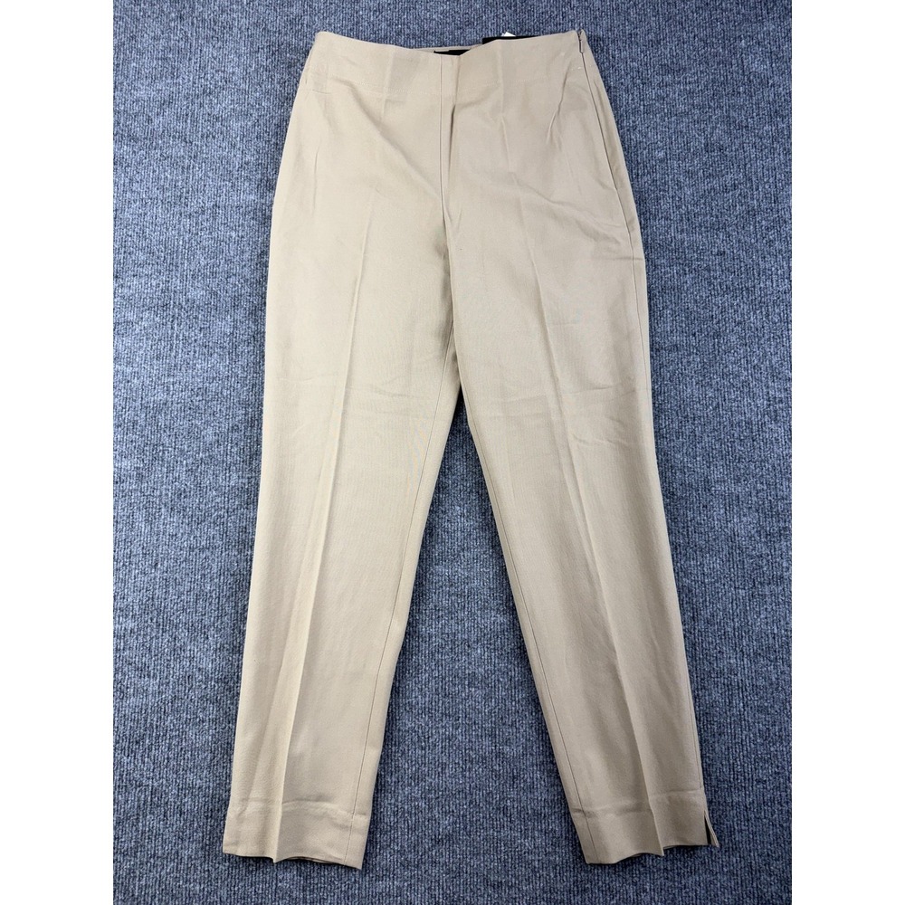 Talbots Dress Pants Womens 2P Beige Twill Slim Ankle Side Zip Work Career